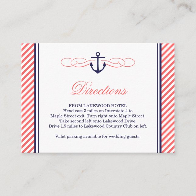 Cartão de Inserção de Casamento de Âncora Náutica  (Frente)