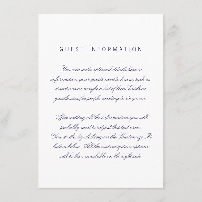 Cartão de Inserção de Casamento Elegante Branco Li (Frente)