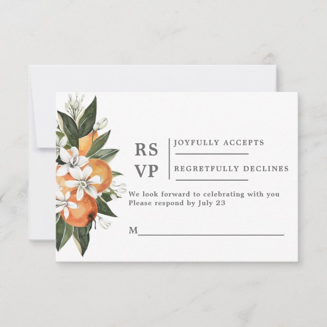 Cartão de inserção de casamento RSVP de Laranjas (Frente)