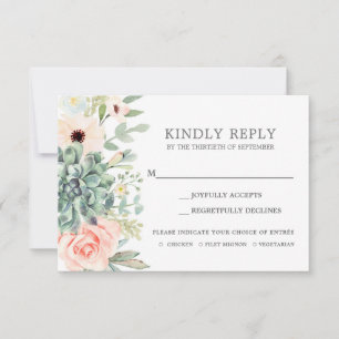 Cartão de inserção de casamento RSVP Suculente