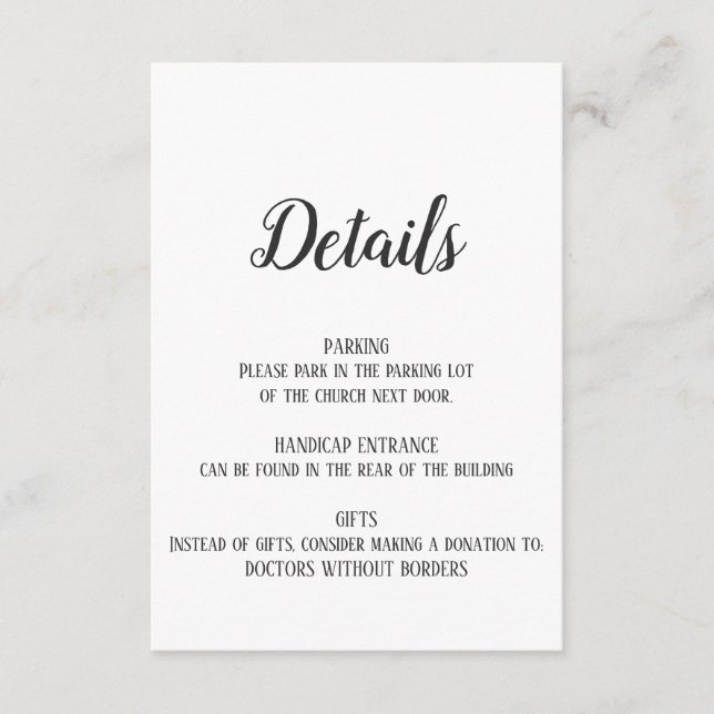 Cartão de Inserção de Detalhes de Baixa Minimalist (Frente)