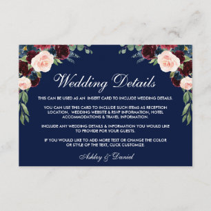 Cartão de Inserção de Detalhes do Casamento Floral