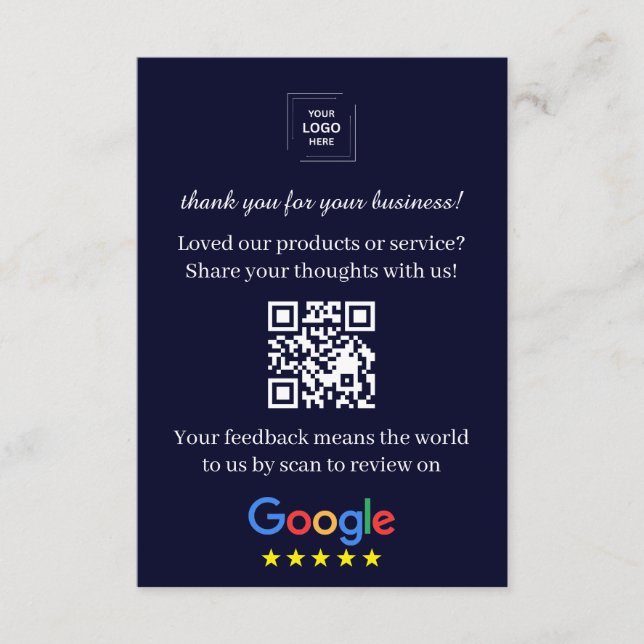 Cartão de Inserção de Feedback QR do Google Review (Frente)