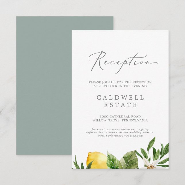 Cartão de Inserção de Recepção de Jardim de Limão  (Frente/Verso)