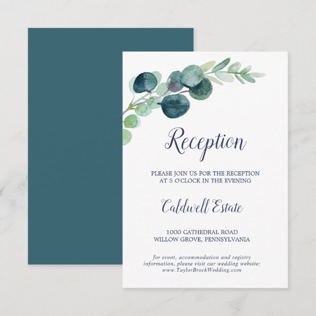 Cartão de Inserção de Recepção Eucalyptus e Verde  (Frente/Verso)