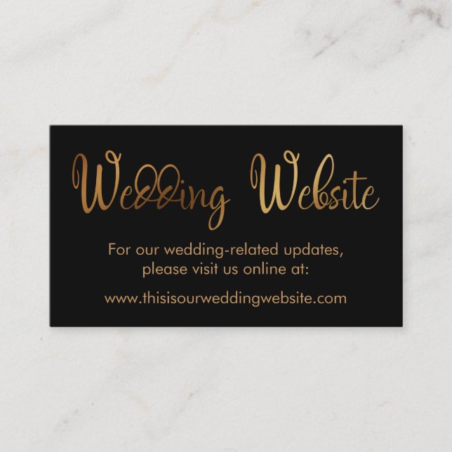 Cartão de Inserção de Site de Casamento Preto com  (Frente)