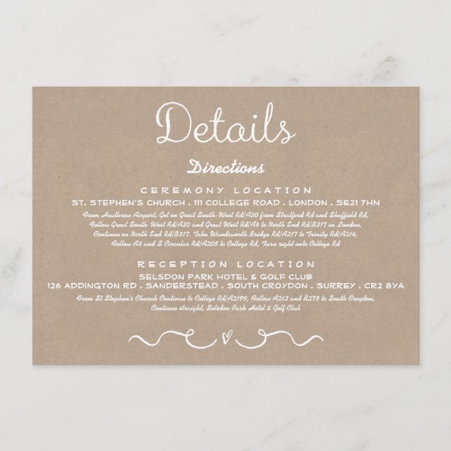Cartão de Inserção Detalhada de Casamento | Rustic (Frente)