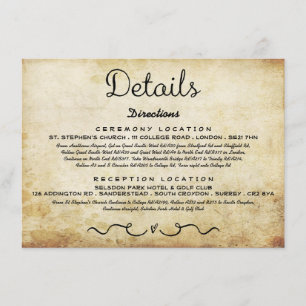 Cartão de Inserção Detalhada de Casamento   Vintag