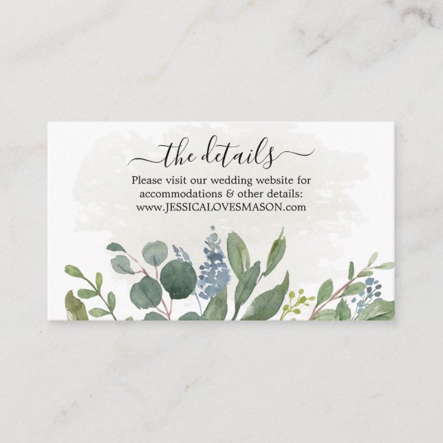 Cartão de Inserção do Site de Casamento Eucalyptus (Frente)