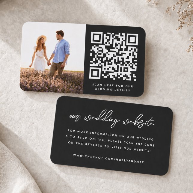 Cartão de Inserção do Site de Casamento | QR Code  (Direct guests seamlessly to your wedding website using this QR code photo invite enclosure card)