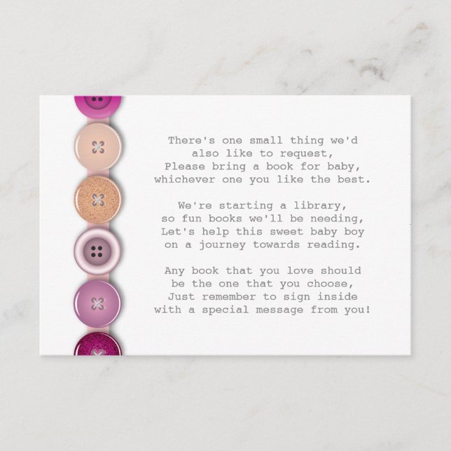 Cartão de Inserção para Chá de Bebê do Botão Rosa (Frente)