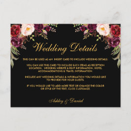 Cartão de Inserção Preto com Detalhes de Casamento