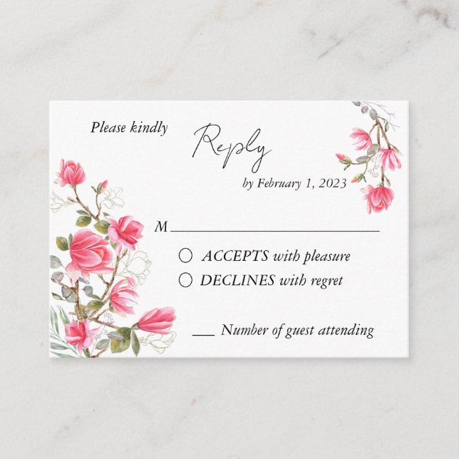 Cartão de inserção RSVP da Magnolia Rosa para o ca (Frente)