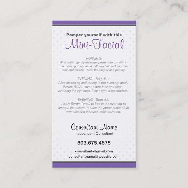 Cartão de instrução Mini-Facial (Frente)