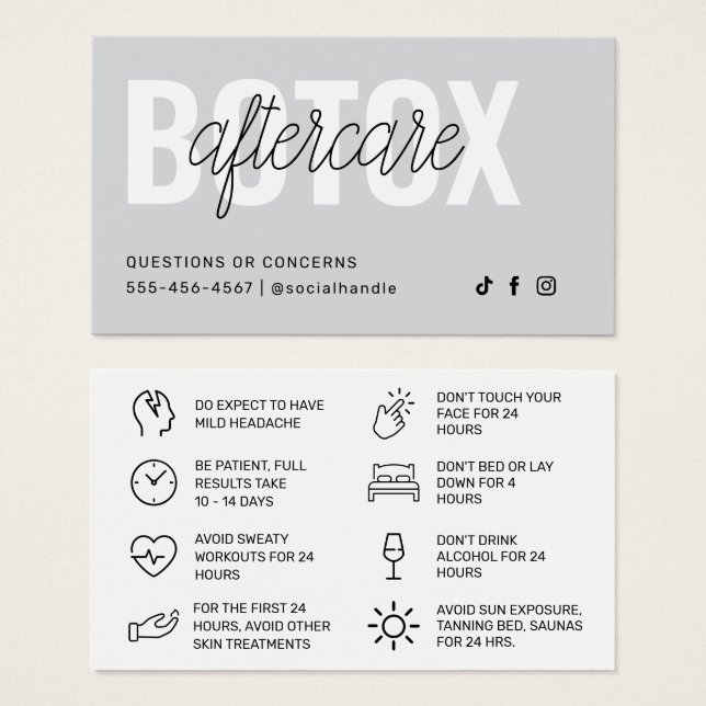 Cartão de Instrução Pós-Cuidados com Encher Botox (Frente & Verso)