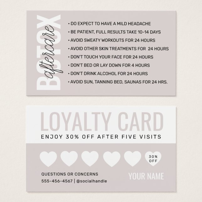 Cartão de Instrução Pós-Cuidados com Encher Botox (Frente & Verso)