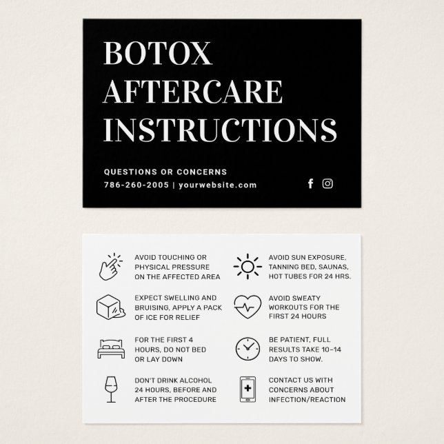 Cartão de Instrução Pós-Cuidados de Injeção Botox (Frente & Verso)