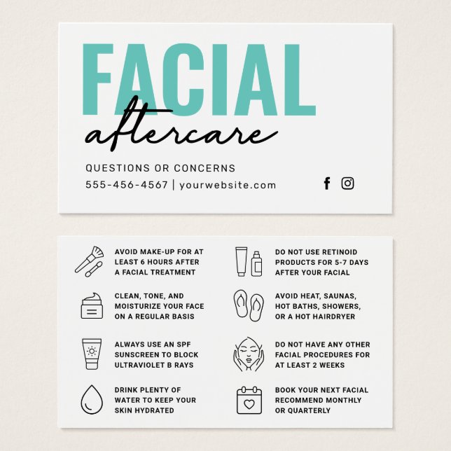 Cartão de instruções de acompanhamento facial a co (Frente & Verso)