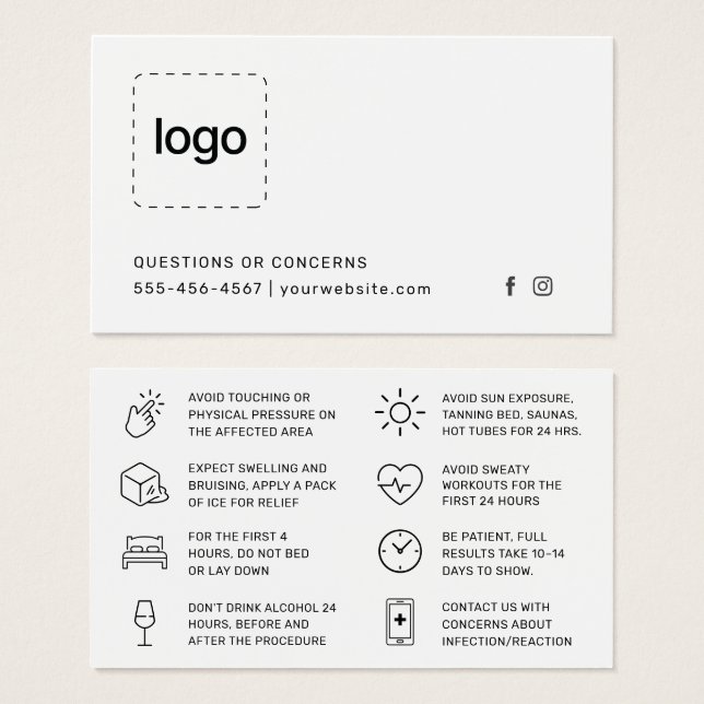 Cartão de Instruções de Cuidados Pós-Aplicação de  (Frente & Verso)