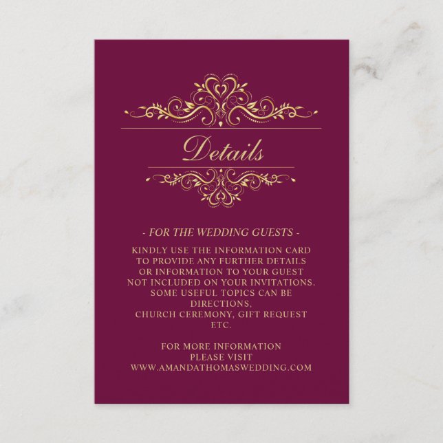 Cartão de Invólucro de Frame do Ouro Burgundy (Frente)