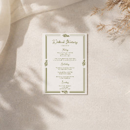 Cartão de Itinerário de Casamento Verde Oliva Tosc