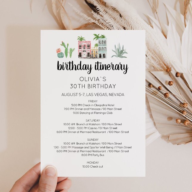 Cartão de Itinerário de Fim de Semana de Aniversár (Fiesta Birthday Weekend Itinerary Card)