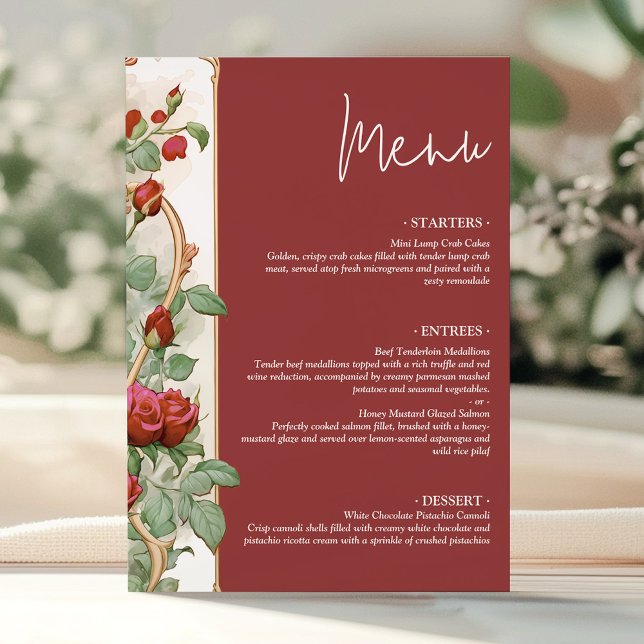 Cartão de Jantar de Recepção de Casamento de Rosa  (Criador carregado)