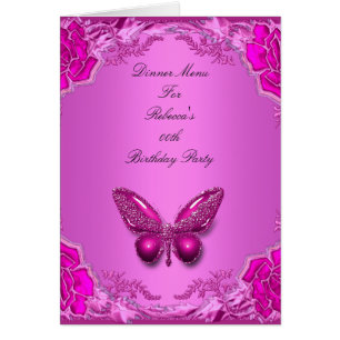 Cartão de Jantar Menu Borboleta Rosa Floral