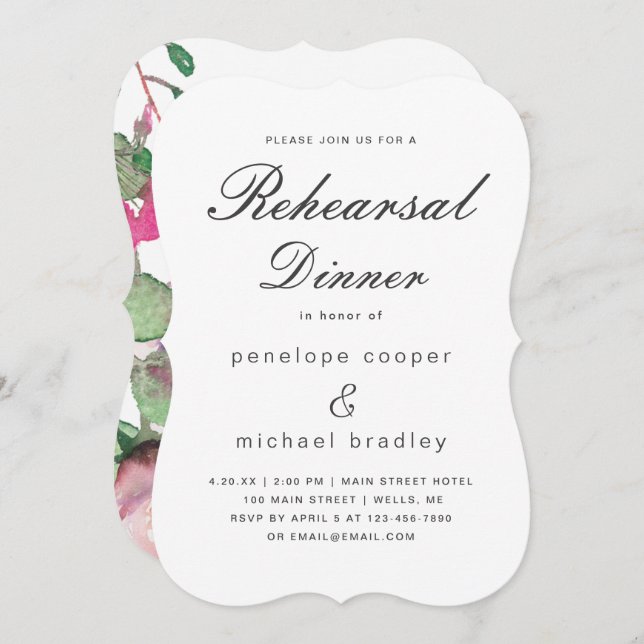 Cartão de Janto de Ensaio de Casamento Floral de W (Frente/Verso)