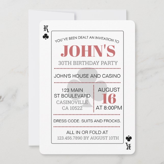 Cartão de Jogada do Rei dos Clubs Casino Poker (Frente)