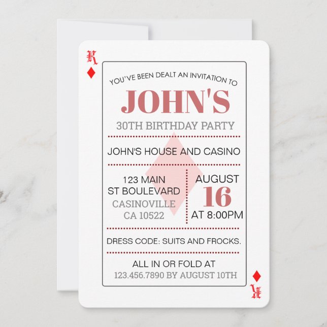 Cartão de Jogada do Rei dos Diamantes Casino Poker (Frente)