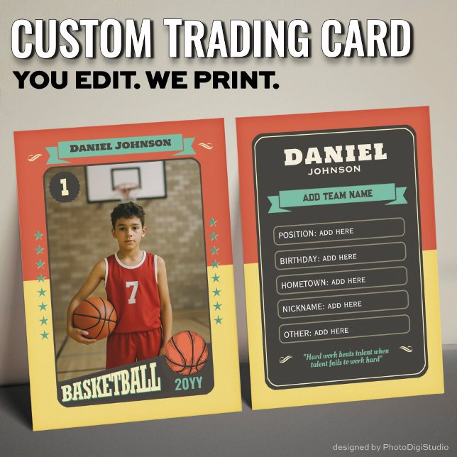 Cartão de Jogador Personalizado para Placa Comerci (Custom Basketball Trading Card, Fun Retro Player Card)