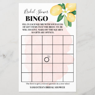 Cartão de Jogo Bingo de Chá de panela Pink Lemons