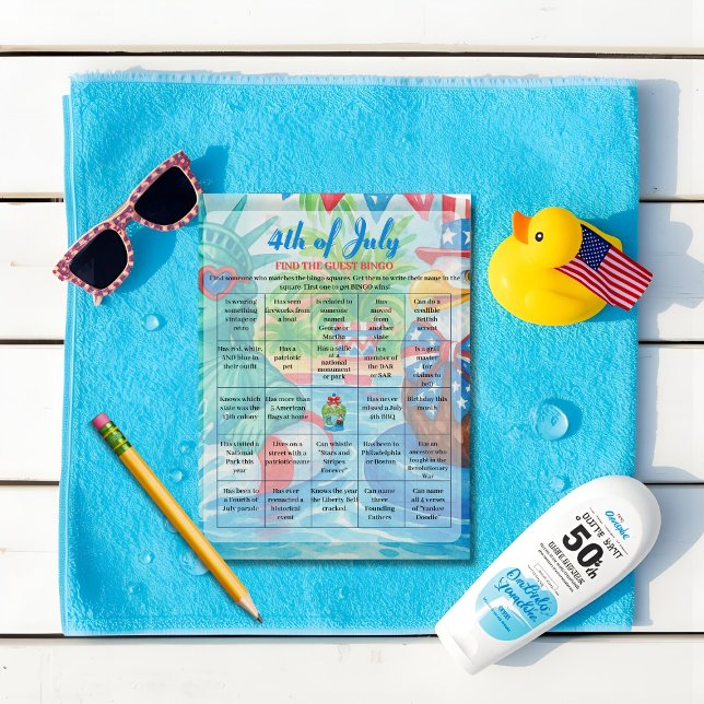 Cartão de jogo Bingo do Partido da piscina 4 de ju (Pool Party 4th of July Bingo game card)