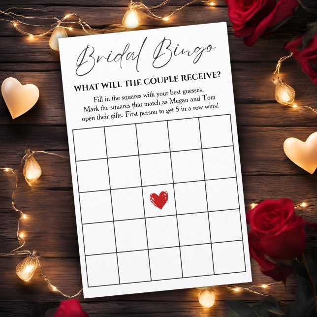 Cartão De Jogo Bridal Bingo Para Chá Casal (Bridal Bingo Game Card For Couple's Shower)