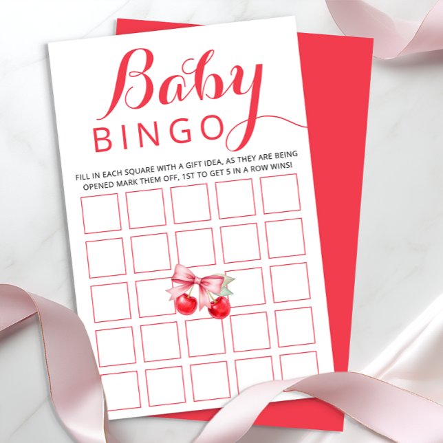 Cartão de Jogo Cherry Baby Bingo | Atividade do ch (Baby Bingo Baby Shower Game)