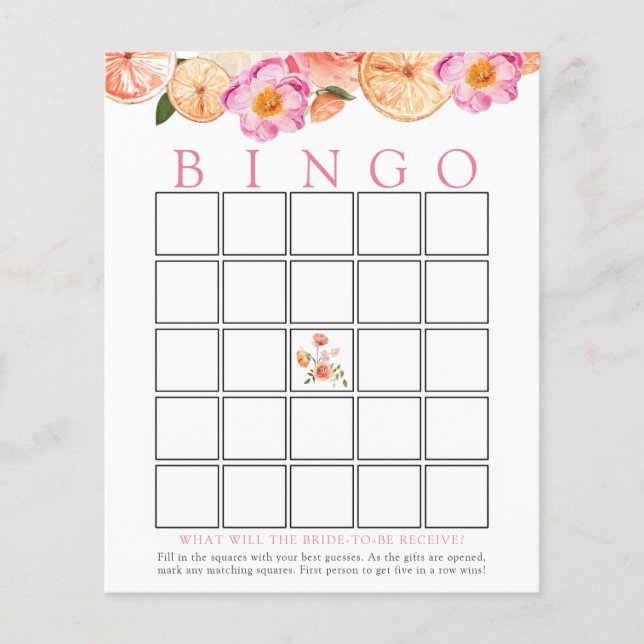 Cartão de Jogo Citrus Bridal Bingo, Rosa (Frente)