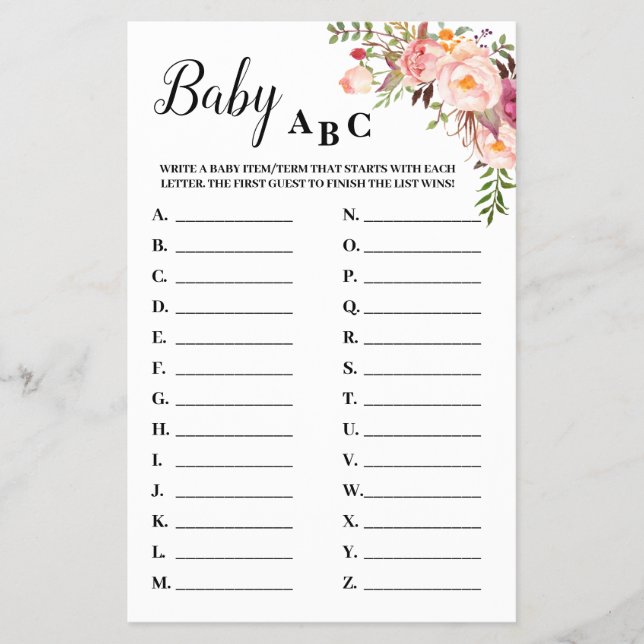 Cartão de Jogo de Baby Shower Pink Flowers Baby AB (Frente)