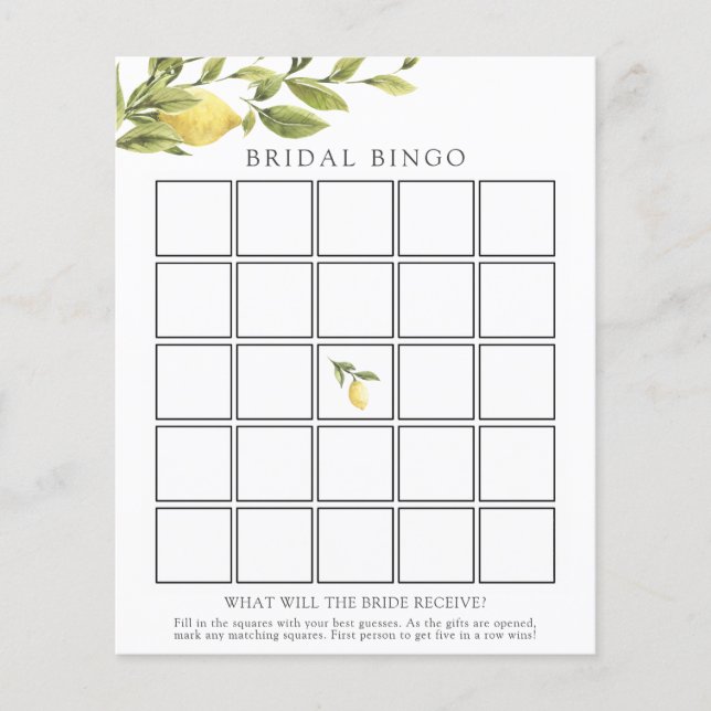 Cartão de Jogo de Bingo Bridal para Limões de Aqua (Frente)