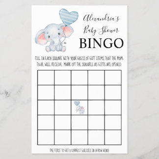 Cartão de Jogo de Bingo Chá de Bebê Elefante Bebê