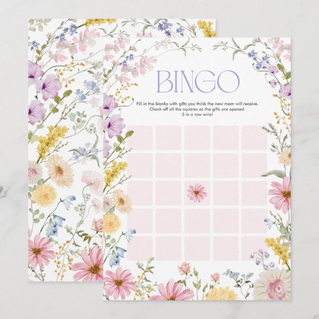 Cartão de Jogo de Bingo de Flores Silvestres da Pr (Frente/Verso)