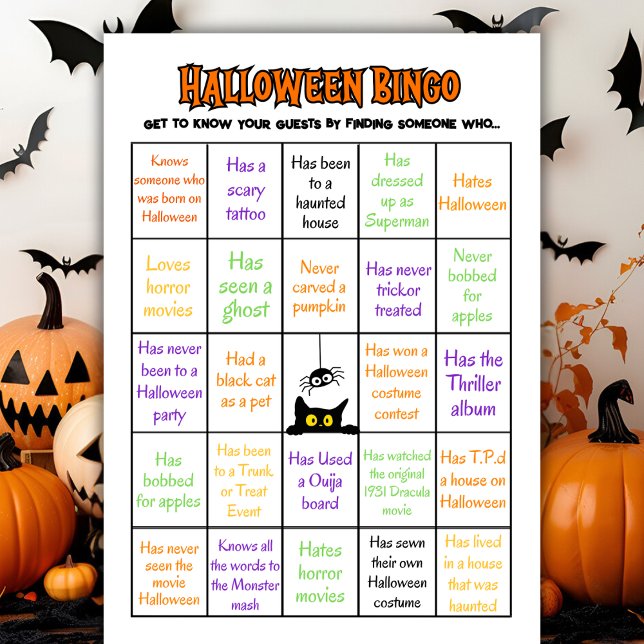 Cartão de Jogo de Bingo de Gelo Humano de Hallowee (Halloween Human Bingo Ice Breaker Game Card)