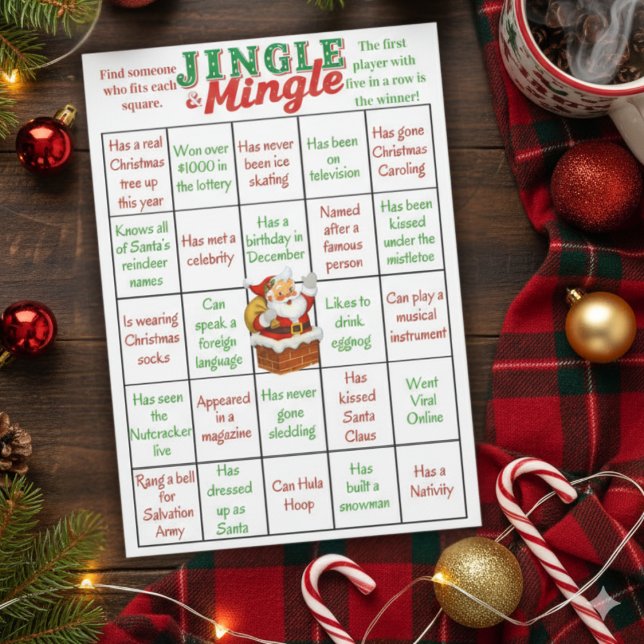 Cartão de Jogo de Bingo de Natal Jingle & Mingle (Jingle & Mingle Christmas Bingo Game Card)