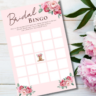 Cartão de Jogo de Bingo de Noiva Cowgirl Floral Ro