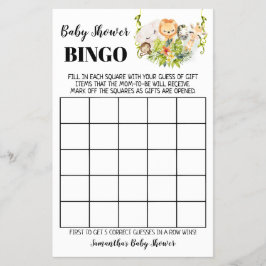Cartão de Jogo de Bingo para Chá de Bebê de Animai