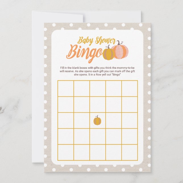 Cartão de Jogo de Bingo para Chá de Bebê Outono Rú (Frente)