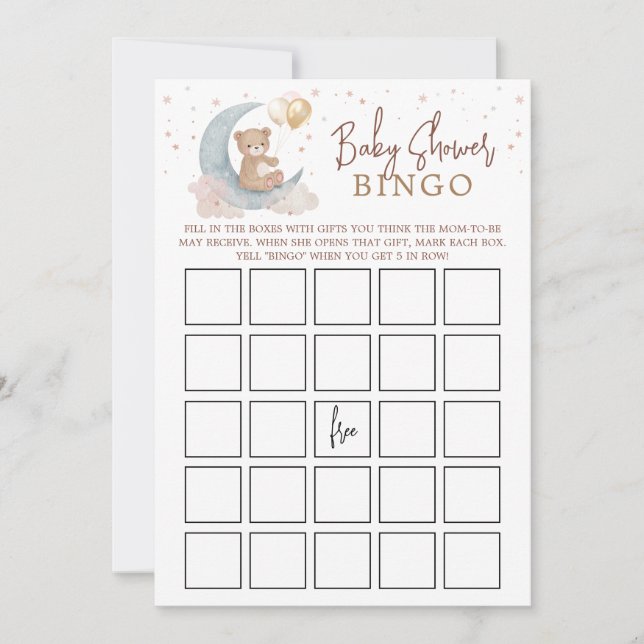 Cartão de Jogo de Bingo para Chá de Bebê Sob a Lua (Frente)