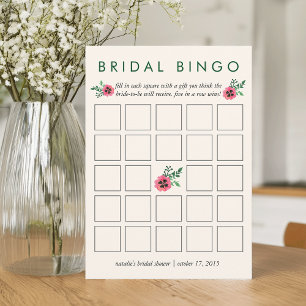 Cartão de Jogo de Bingo para Chá de Noiva   Floral