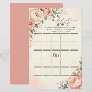 Cartão de Jogo de Bingo para Chá de Noiva Rosa Beg
