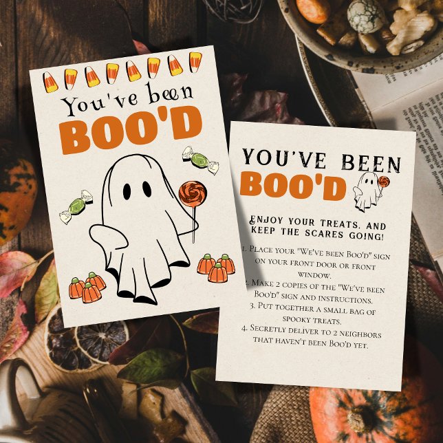 Cartão de Jogo de Boo Vizinho para Jogos do Dia da (Bring the Halloween spirit to the neighborhood with this "We've been Boo'd" game sign.)